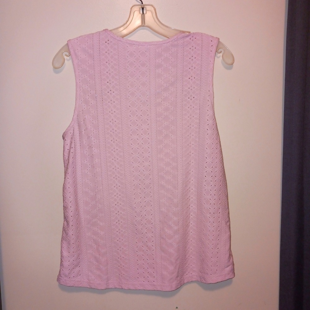 Cottagecore Boho Coquette Romantic Pink Eyelet Knit Tank Top Metal Ring M - Picture 4 of 5